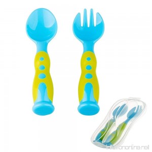 Baby Spoon and Fork 2 Travel Set Soft Tip Travel Safe Training Kiddy Cutlery and Perfect Size Baby Feeding Fun Pack Utensils with Bonus Travel Case BPA Free. (Blue Standing) - B07D83JPF6